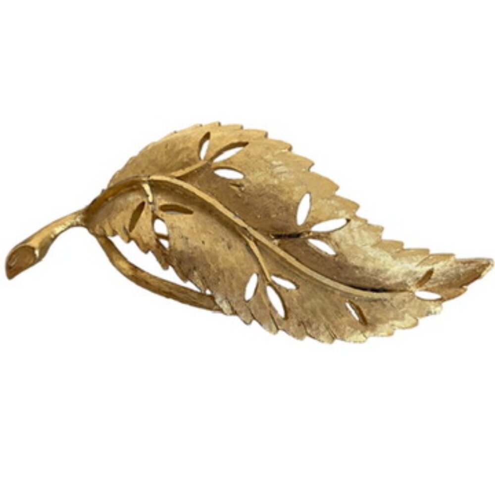 1970s Vintage BSK gold 3" large cutout detail curved leaf retro big large chunky